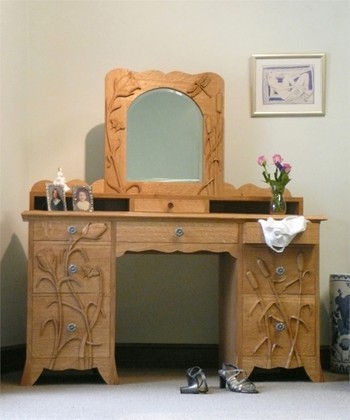 Flowers and Bull Rushes Dressing Table with Mirror